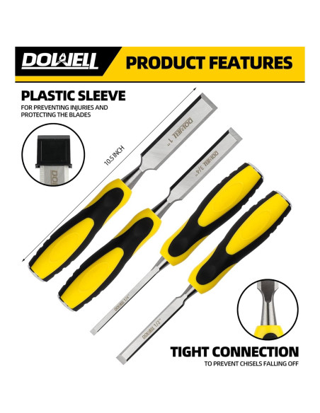 Juego de Cinceles de Madera DOWELL 4 Piezas con Bolsa