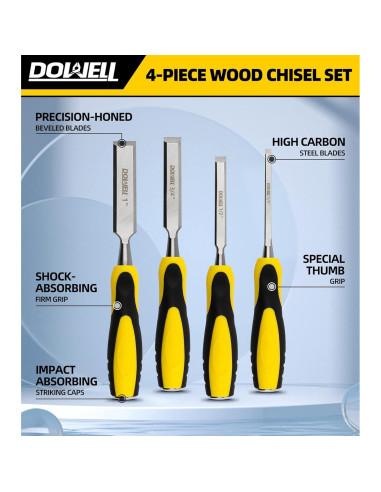 Juego de Cinceles de Madera DOWELL 4 Piezas con Bolsa