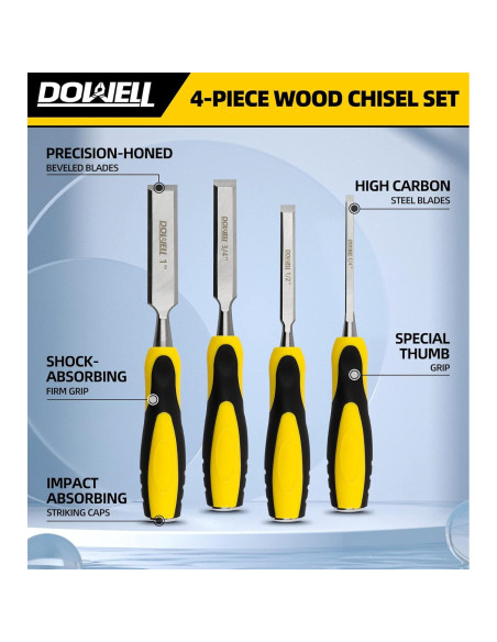 Juego de Cinceles de Madera DOWELL 4 Piezas con Bolsa