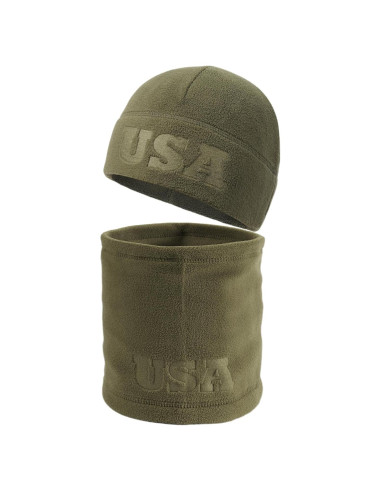 Conjunto Gorro y Cuello Gaiter Forro Polar Oliva Ejército