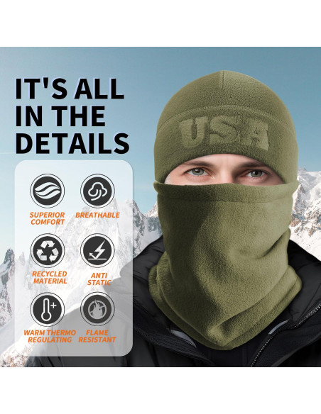 Conjunto Gorro y Cuello Gaiter Forro Polar Oliva Ejército