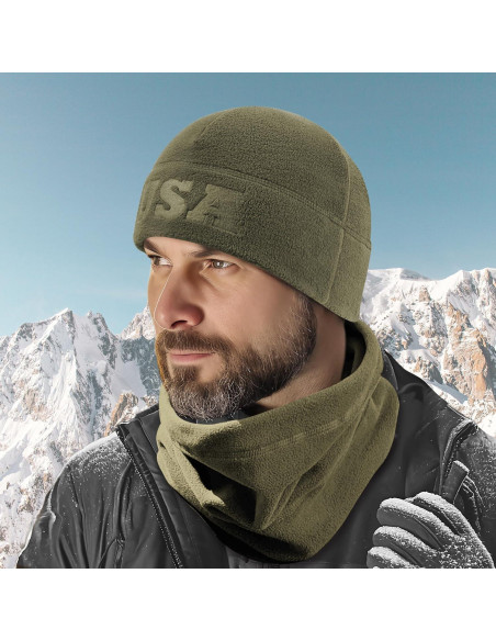 Conjunto Gorro y Cuello Gaiter Forro Polar Oliva Ejército