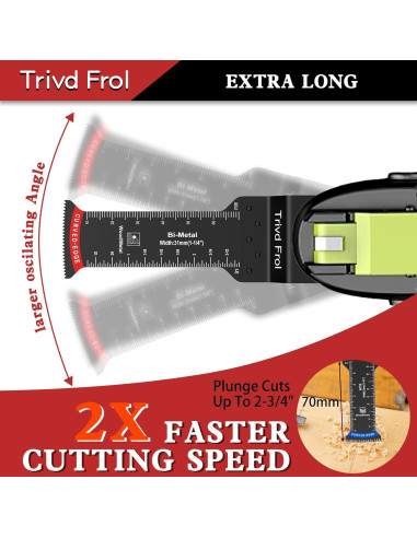 10 Cuchillas de Sierra Oscilante Extra Largas TrivdPro 70mm Bi-Metal