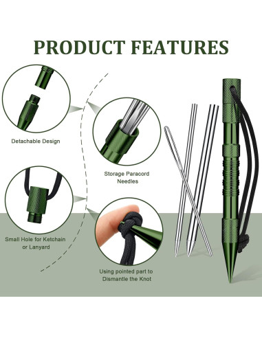 Set de Herramientas de Nudos Ferraycle 12 Pcs Paracord Verde