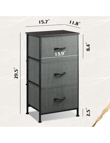 Cajonera WLIVE 3 Cajones Gris Oscuro, Almacenamiento Multifuncional
