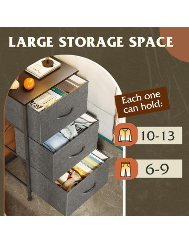 Cajonera WLIVE 3 Cajones Gris Oscuro, Almacenamiento Multifuncional