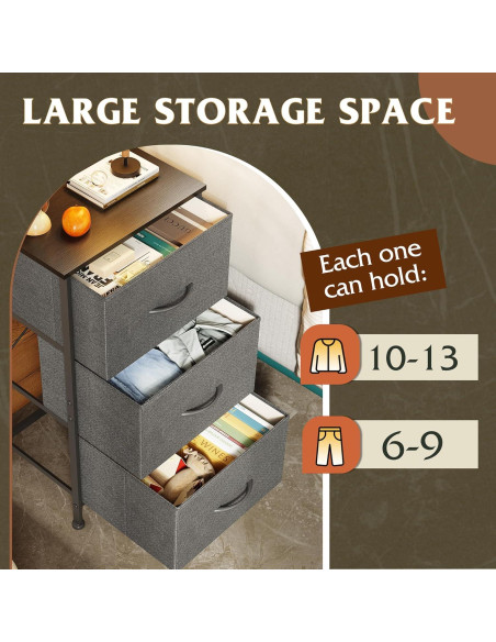 Cajonera WLIVE 3 Cajones Gris Oscuro, Almacenamiento Multifuncional