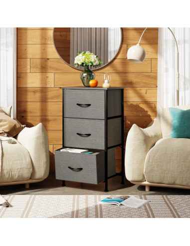 Cajonera WLIVE 3 Cajones Gris Oscuro, Almacenamiento Multifuncional