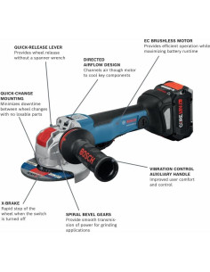 Amoladora Angular Bosch GWX18V-50PCB14 18V 4-1/2 - 5" con Batería 8 Ah 2