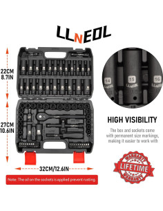 Juego de Enchufes de Impacto 3/8 LLNEDL 95 Piezas Métricos y SAE 2