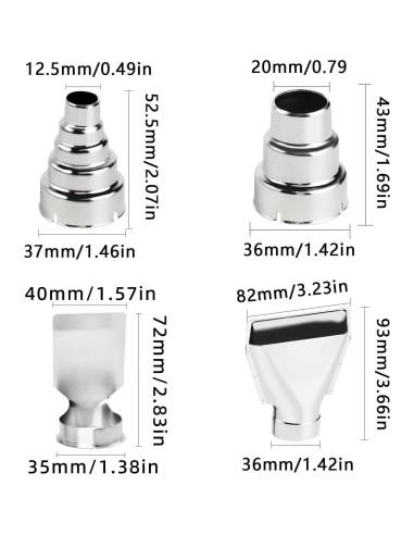 Kit de 4 Boquillas de Acero Inoxidable para Pistola de Calor