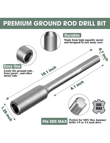 Conductor de Varilla de Tierra SDS-Max Mdkave 25.4 cm Duradero