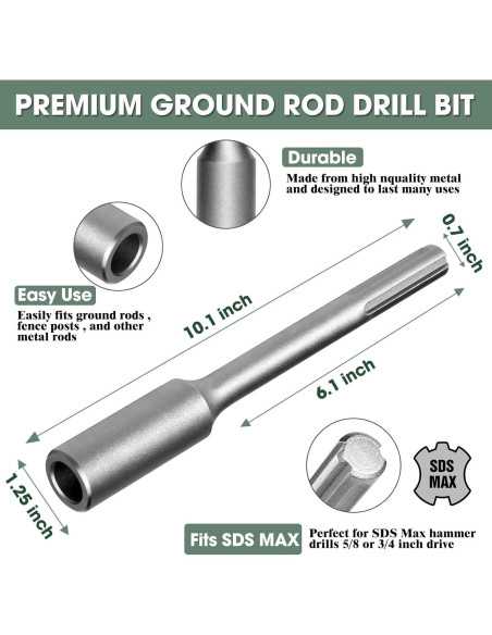 Conductor de Varilla de Tierra SDS-Max Mdkave 25.4 cm Duradero