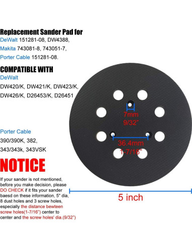 Pad de Reemplazo para Lijadora DeWalt 5 Pulgadas 8 Agujeros