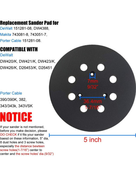 Pad de Reemplazo para Lijadora DeWalt 5 Pulgadas 8 Agujeros
