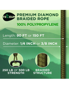 Cuerda Utilitaria TECEUM 27.5m x 6.35mm Verde Militar 2