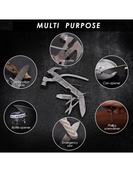 Martillo Multiherramienta 12 en 1 PRETTYFINE para Camping