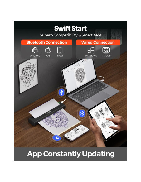 Impresora de Plantillas de Tatuaje MUNBYN ITP05 Inalámbrica