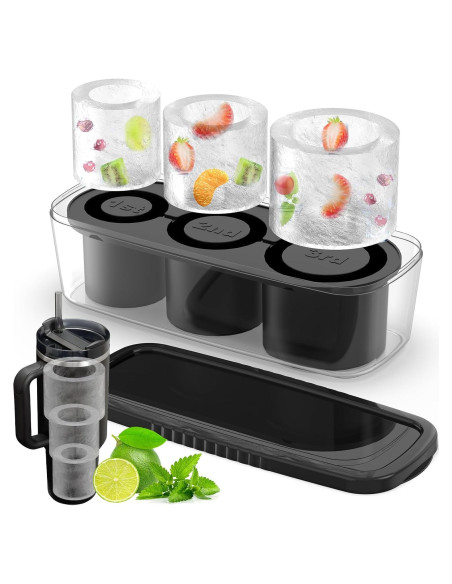 Bandeja de Hielo Bolycen Negra, 3 Moldes Cilindro Silicona