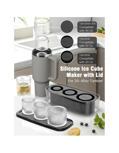 Bandeja de Hielo Bolycen Negra, 3 Moldes Cilindro Silicona