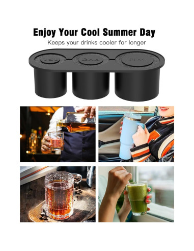 Bandeja de Hielo Bolycen Negra, 3 Moldes Cilindro Silicona