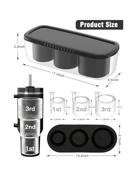 Bandeja de Hielo Bolycen Negra, 3 Moldes Cilindro Silicona