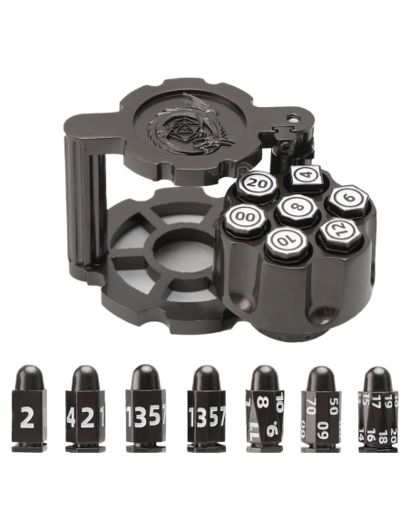Dados de Metal DICEEVIL con Contenedor Revólver - 7 Dados Poliedros