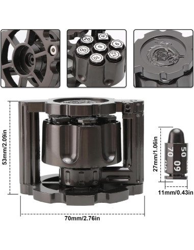 Dados de Metal DICEEVIL con Contenedor Revólver - 7 Dados Poliedros