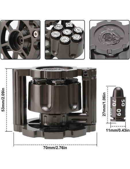Dados de Metal DICEEVIL con Contenedor Revólver - 7 Dados Poliedros