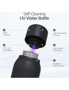 Botella UV autolimpiante UVBRITE 550ml acero inoxidable termoaislada 2