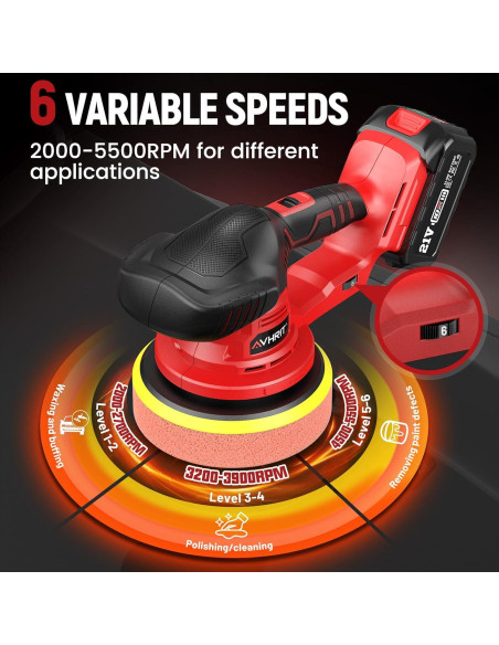 Pulidora Inalámbrica Avhrit LCP04 6" 21V 5500 RPM con 2 Baterías