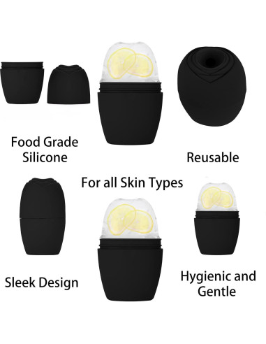 Rodillo de Hielo de Silicona Evmliy para Masaje Facial Negro