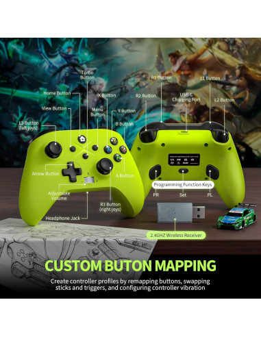 Controlador Inalámbrico Verde Nonbliep para Xbox Series X/S y PC