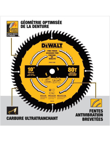 Sierra Circular DEWALT 25.4 cm 80 Dientes Carburo Ultra Afilado