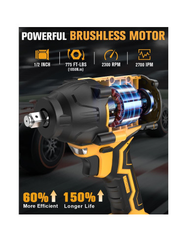 Llave de impacto inalámbrica EWORK 21V 1/2" 775 Nm 1.8 kg