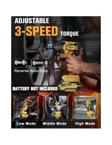 Llave de impacto inalámbrica EWORK 21V 1/2" 775 Nm 1.8 kg