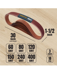Cintas de Lijado POWERTEC 18PK 3x60-400 Granos 1.5x76.2cm 2