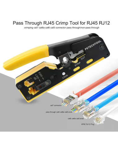 Crimpador RJ45 PETECHTOOL Cat7 Cat6 Cat5 con 50 Conectores