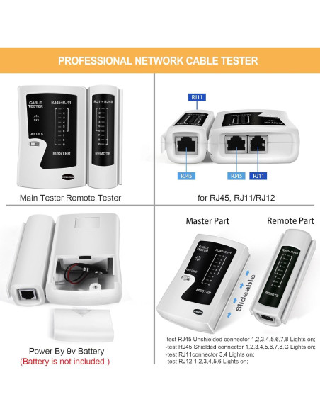 Crimpador RJ45 PETECHTOOL Cat7 Cat6 Cat5 con 50 Conectores