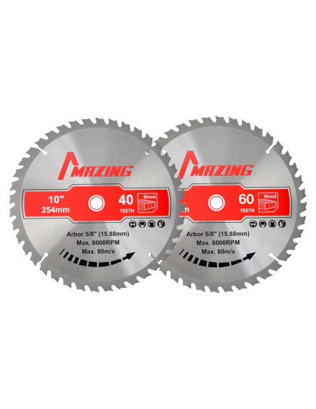 Cuchillas de Sierra Circular MAZING 10" 40T y 60T - 2 Piezas