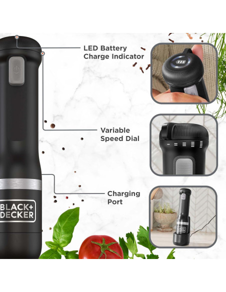 Batidora de Mano Inalámbrica BLACK+DECKER 3 en 1, Negro