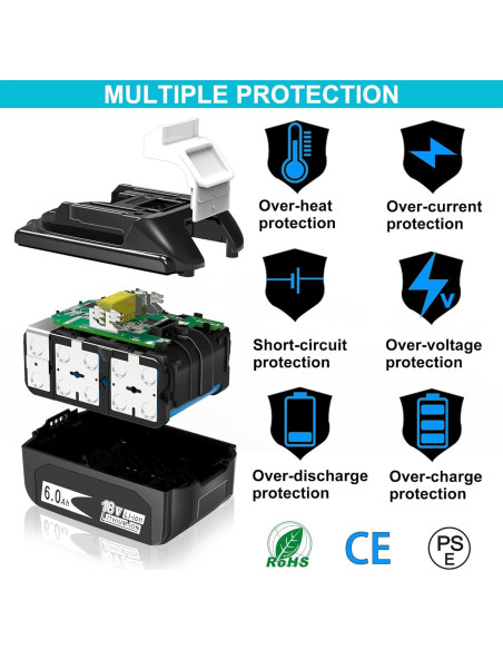 2 Baterías de Reemplazo 6000mAh 18V Makita BL1860B BL1850B 2 Baterías de Reemplazo 6000mAh 18V Makita BL1860B BL1850B