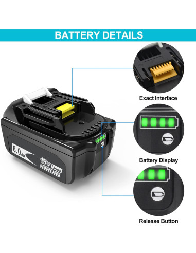 2 Baterías de Reemplazo 6000mAh 18V Makita BL1860B BL1850B