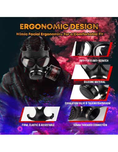 Máscara de Gas Táctica AMZYXUAN con Filtro de 40mm - Negra