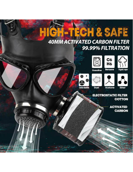 Máscara de Gas Táctica AMZYXUAN con Filtro de 40mm - Negra