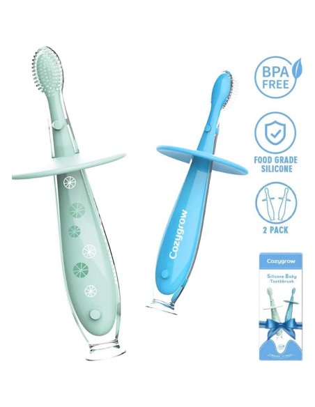 Cepillo de Dientes para Bebés Cozygrow - Silicona Suave, 2 Piezas