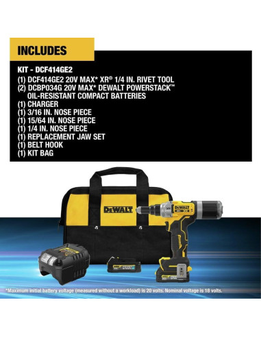 Herramienta de Remaches Inalámbrica DEWALT 20V MAX XR 1/4"