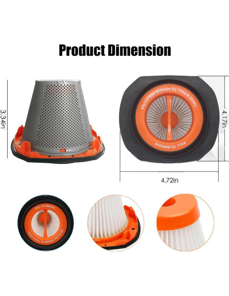 2 Filtros de Reemplazo HEPA BLACK+DECKER 20V Dustbuster
