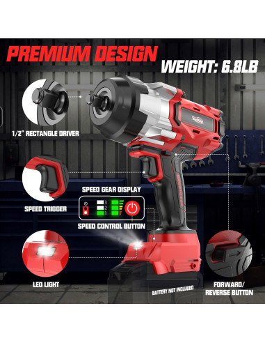 Llave de impacto inalámbrica 1/2" XunDong 2200Nm 18V sin batería