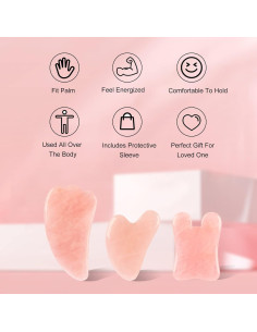 Juego de Herramientas Gua Sha Facial 3 Piezas Cuarzo Rosa 2